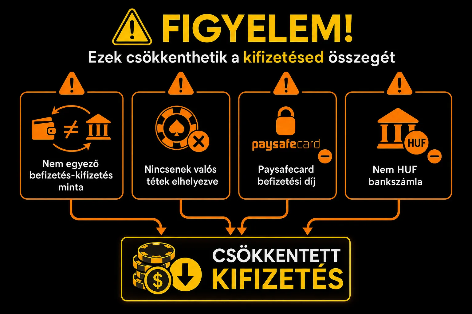 Kifizetést csökkentő kockázati tényezőket bemutató figyelmeztető infografika