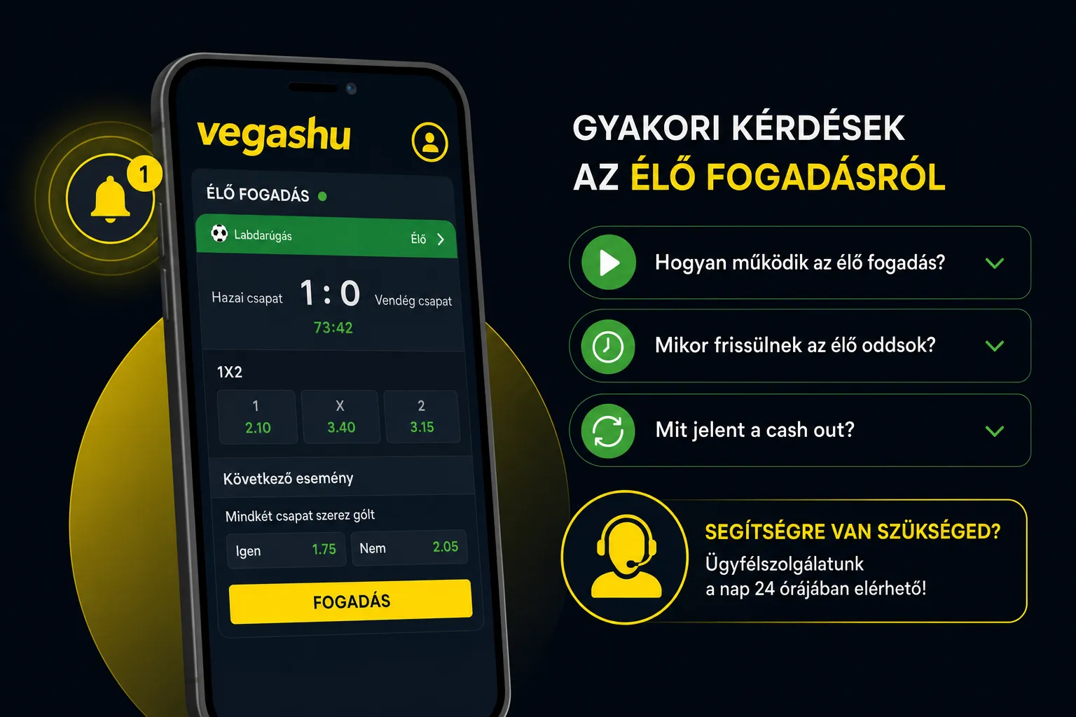 Mobilalkalmazás és ügyfélszolgálat élő fogadási kérdésekhez