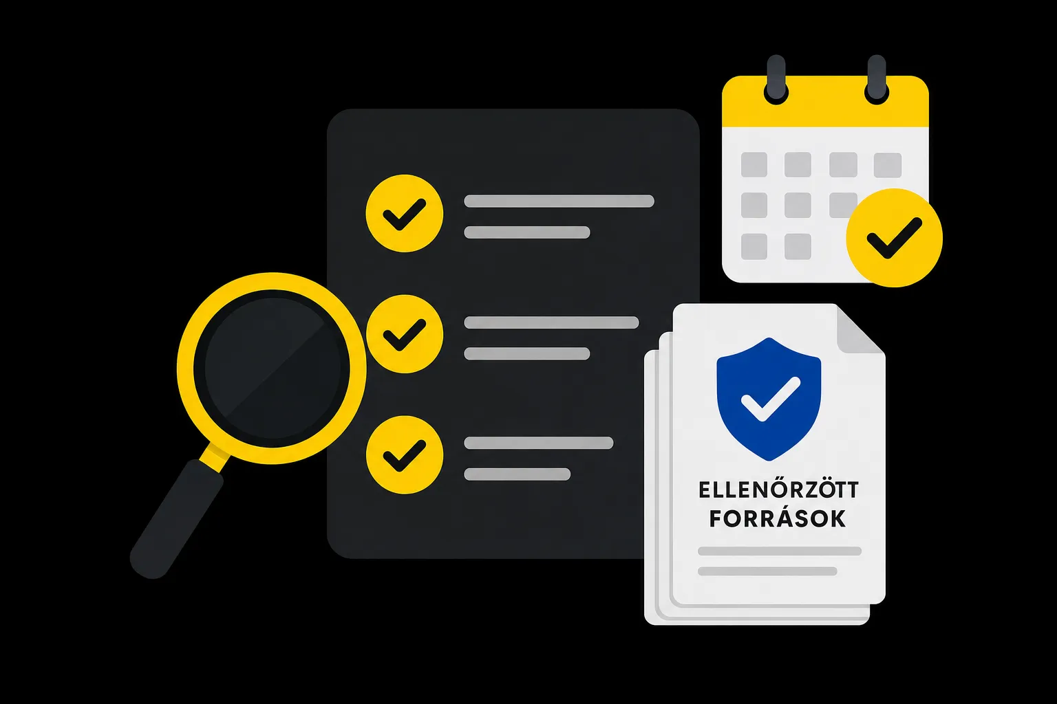 Adatellenőrzést és forrásokat szimbolizáló checklist infografika