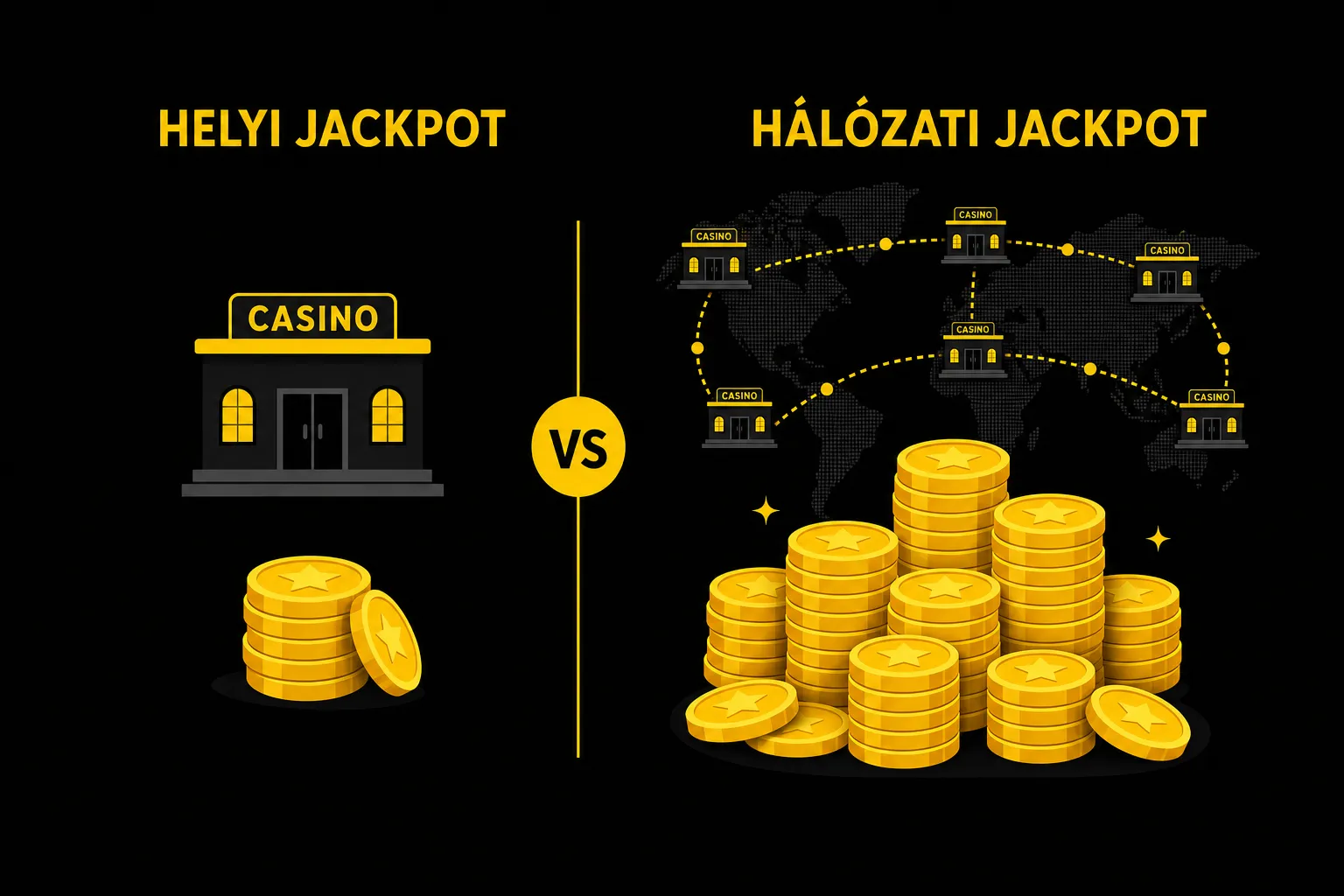 Helyi és hálózati jackpot típusok összehasonlító ábrája